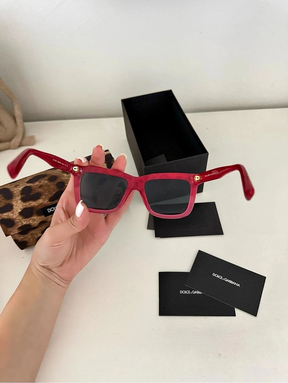Dolce & Gabbana Red & Brown Animal Print Glasses